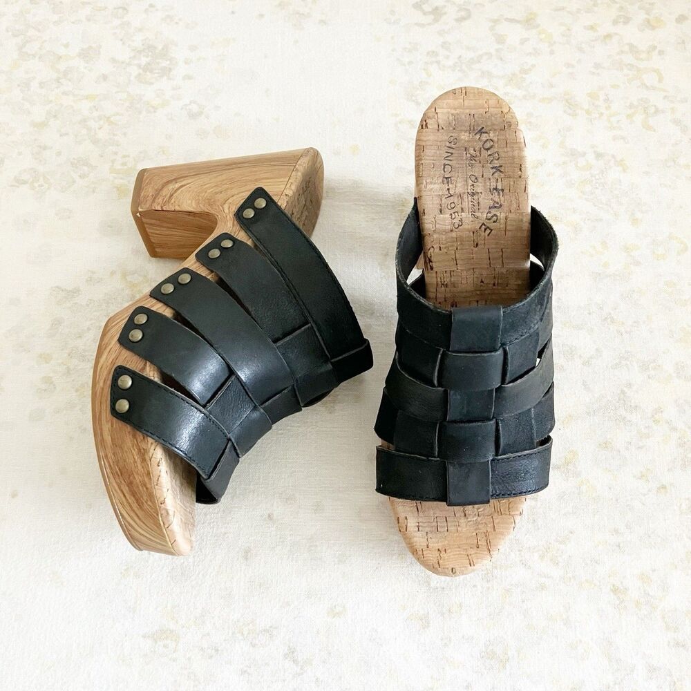 Kork-Ease Sz 7 Devan Woven Studded Leather Platform Slide Sandals Black
